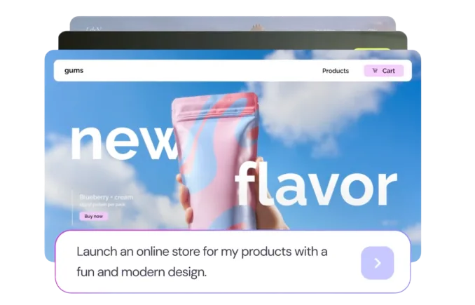 Stacked storefront screens showing a product page being generated